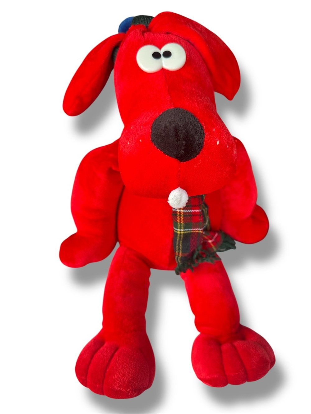 Commonwealth Red Dog Plush Tartan Hat Scarf Stuffed Animal Vintage